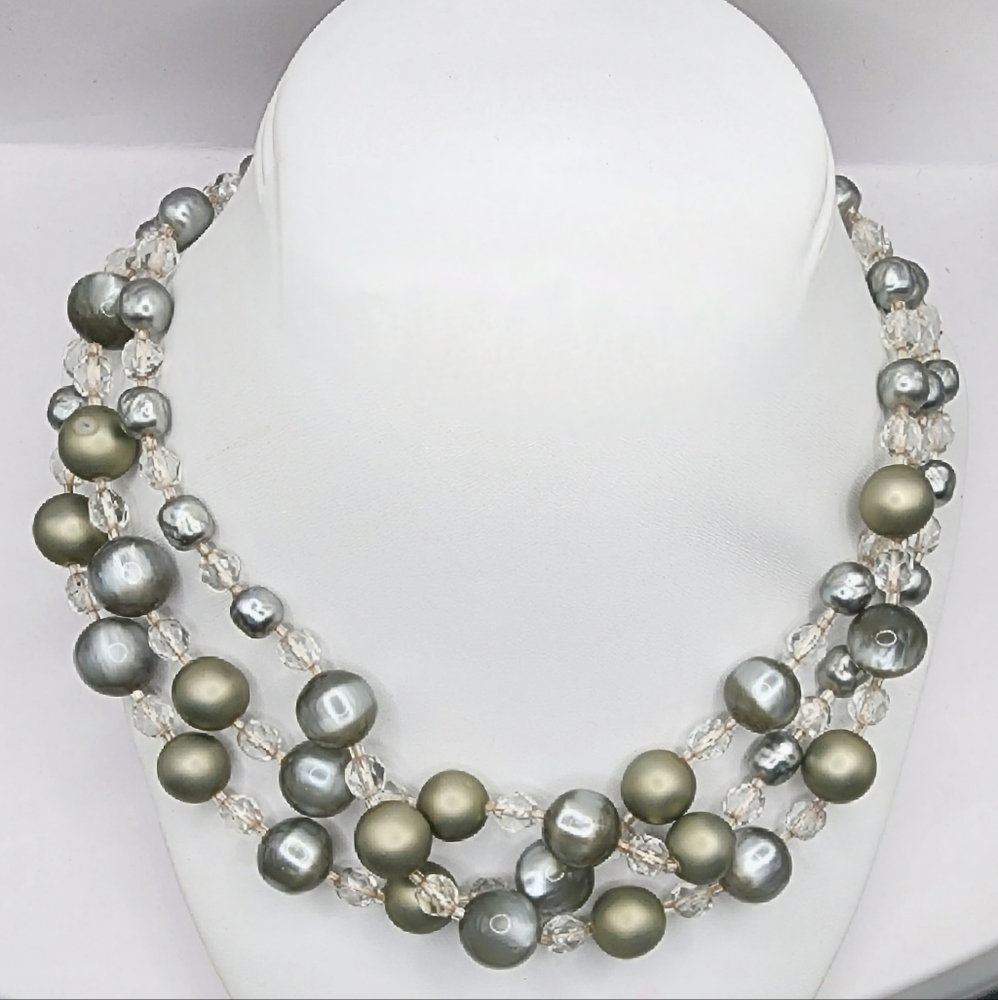 1950s - 60s Multi Strand Gradated Glass Bead Necklace 16" - 18"